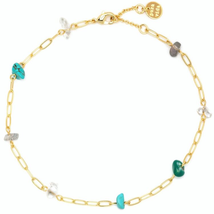 Pura Vida Pura Vida Gold Bead and Stone Chip Anklet | Gold