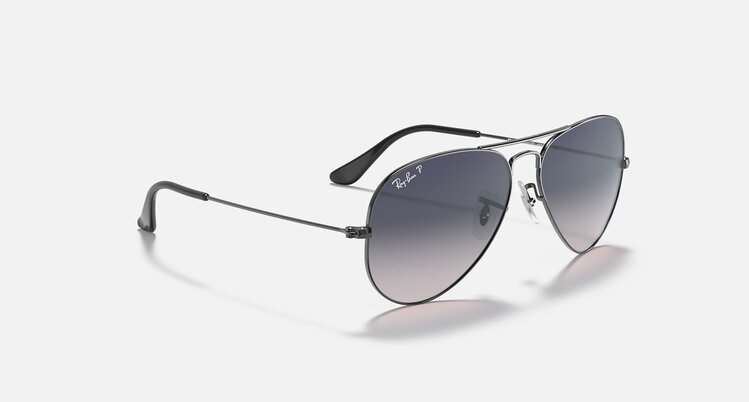 Ray Ban Ray Ban Aviator Large Metal Polished Gunmetal | Blue/Grey Polarized