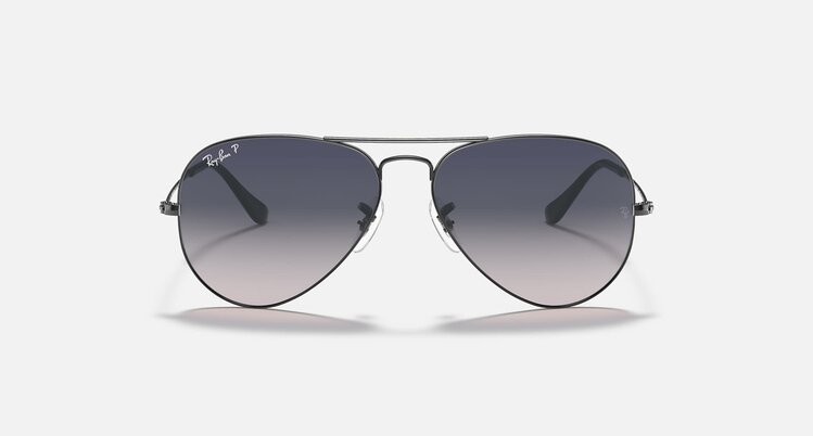 Ray Ban Ray Ban Aviator Large Metal Polished Gunmetal | Blue/Grey Polarized