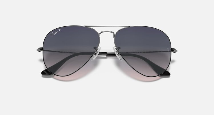 Ray Ban Ray Ban Aviator Large Metal Polished Gunmetal | Blue/Grey Polarized