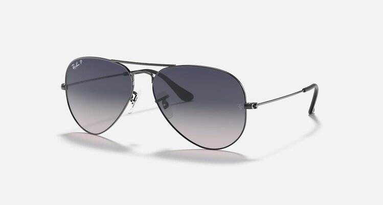Ray Ban Ray Ban Aviator Large Metal Polished Gunmetal | Blue/Grey Polarized