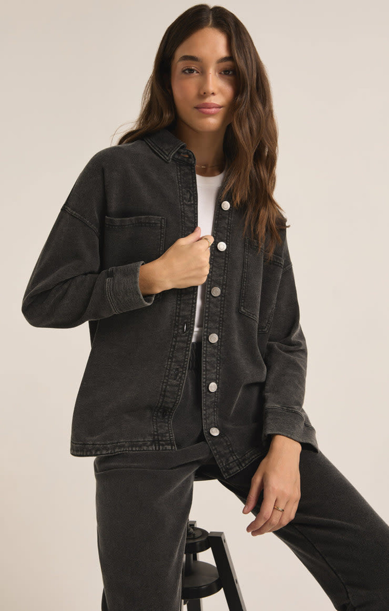 Z Supply All Day Knit Denim Jacket Vintage Black S3 Boardshop