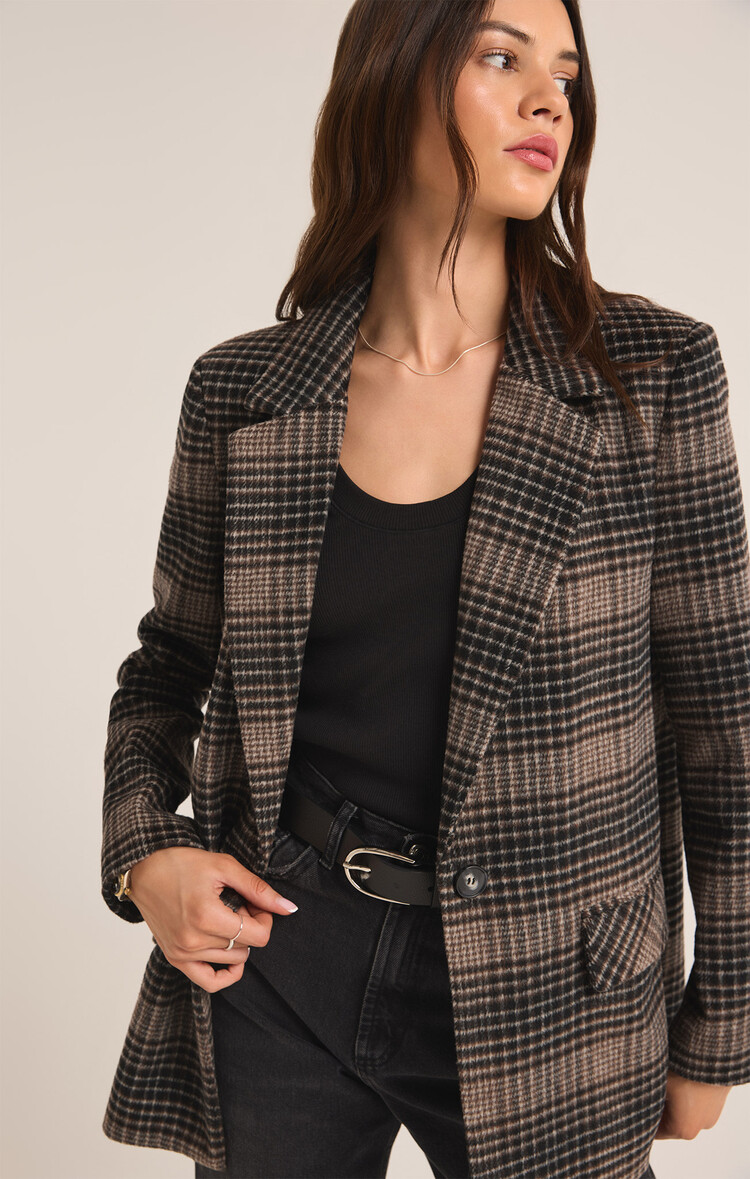 Z Supply Z Supply Kingston Relaxed Plaid Blazer | Latte