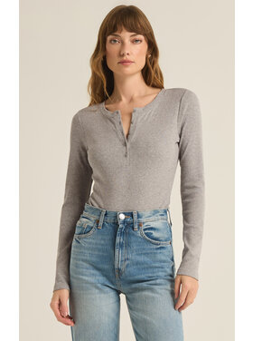 Z Supply Z Supply Samara Rib Henley Bodysuit | Classic Heather Grey