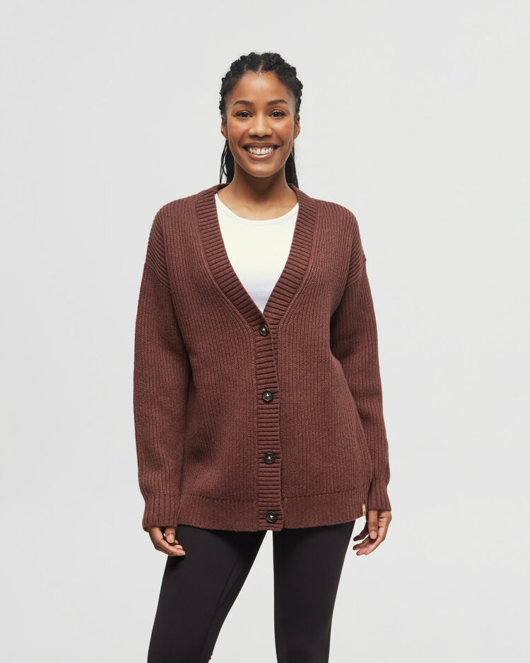 Tentree Tentree Highline Ovrsz Bttn Cardigan (Womens) | Deep Mahogany Htr