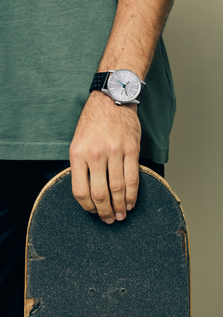 Nixon Nixon Sentry Leather | Chrome/Silver Sunray/Black