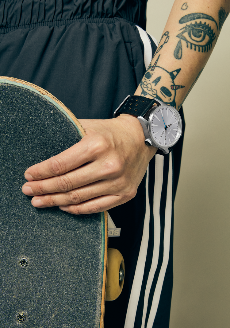 Nixon Nixon Sentry Leather | Chrome/Silver Sunray/Black