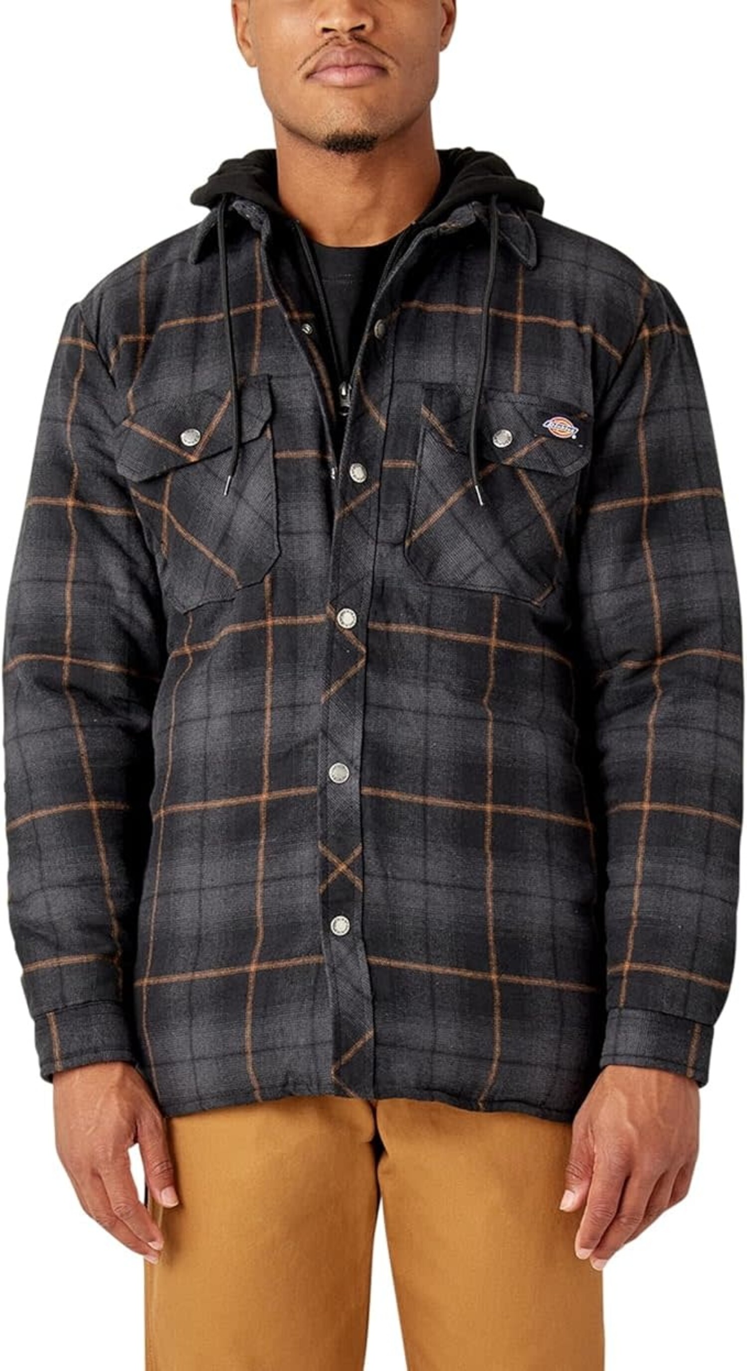 Dickies Fleece Hooded Flannel Shirt Jacket Mens Gray S3 Boardshop