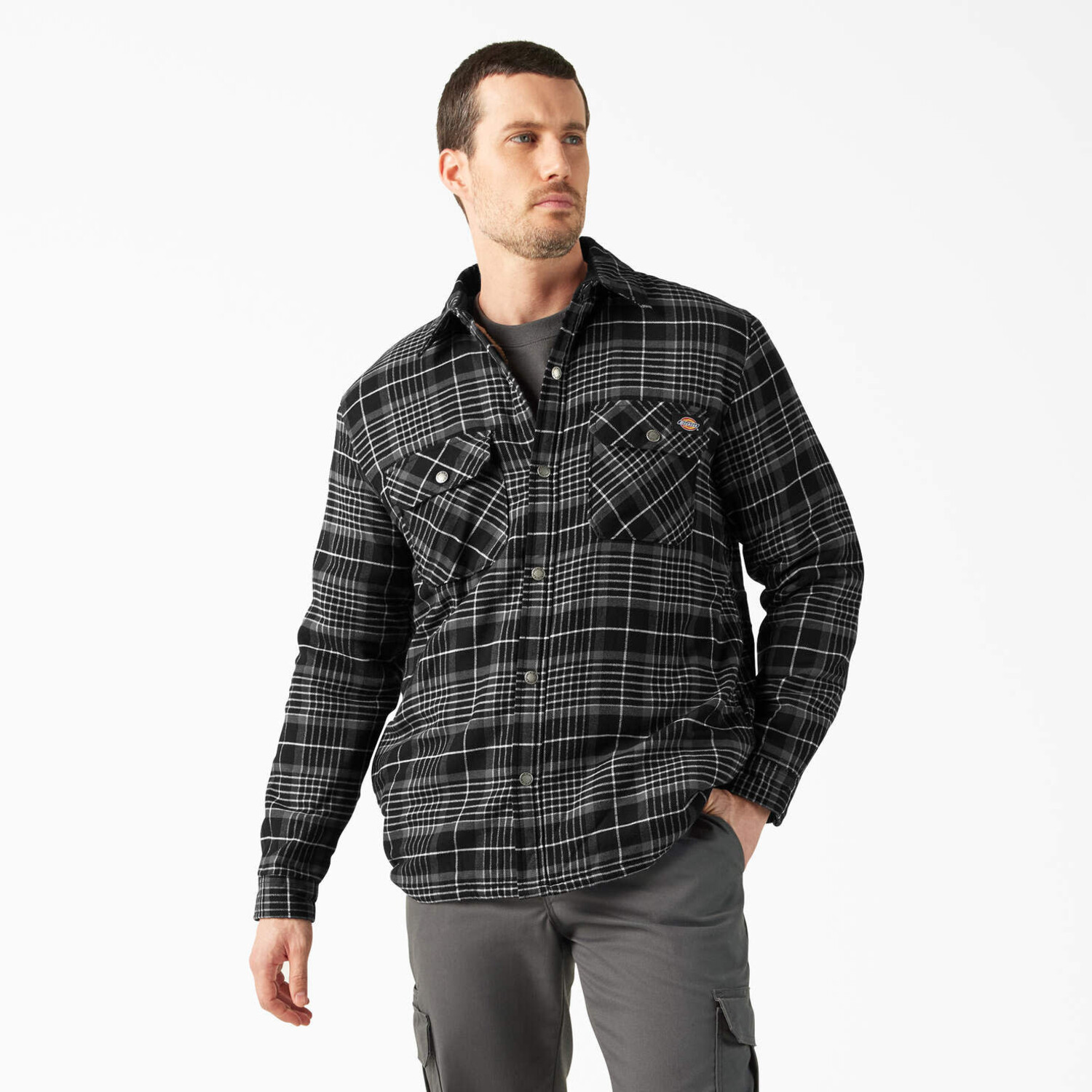 Dickies Sherpa Lined Flannel Shirt Jacket Mens Black S3 Boardshop