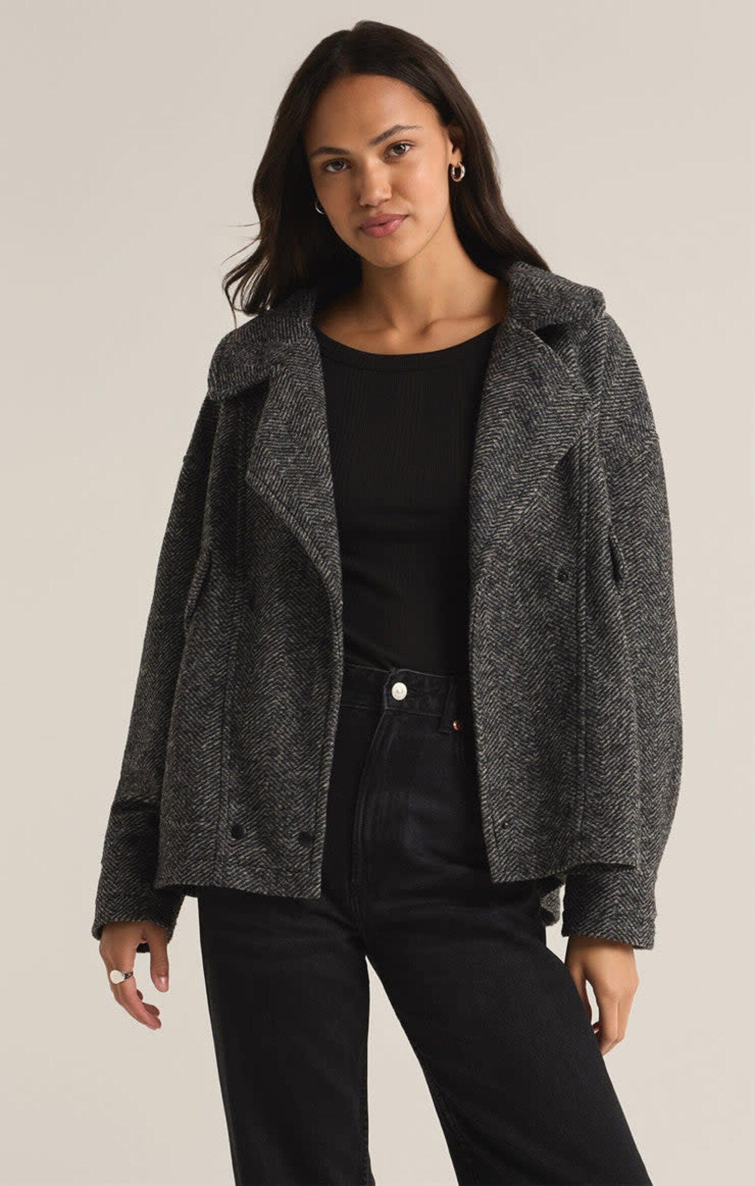 Z Supply Ari Herringbone Coat | Charcoal Heather - The Drop Rideshop