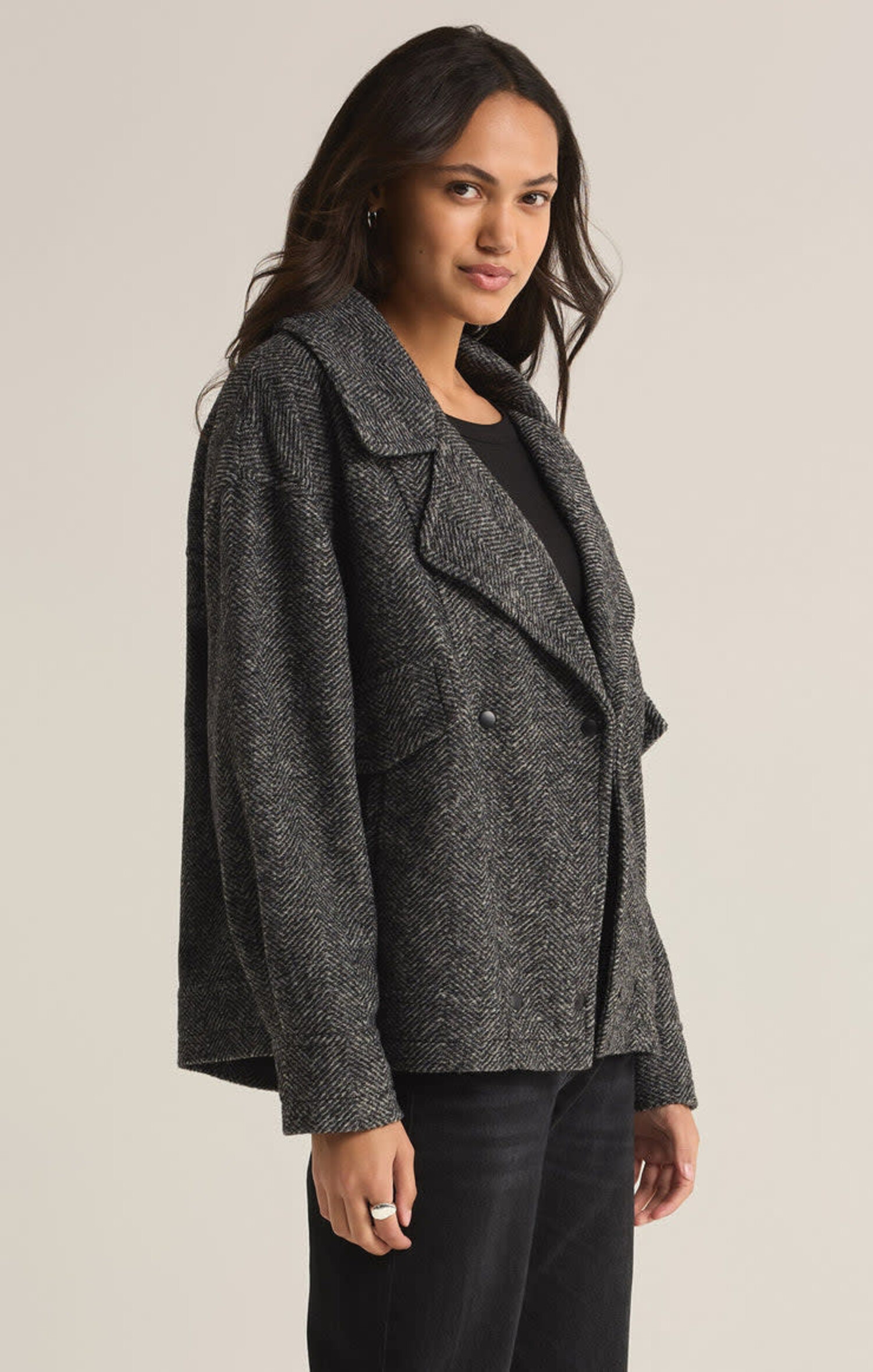 Z Supply Ari Herringbone Coat | Charcoal Heather - The Drop Rideshop