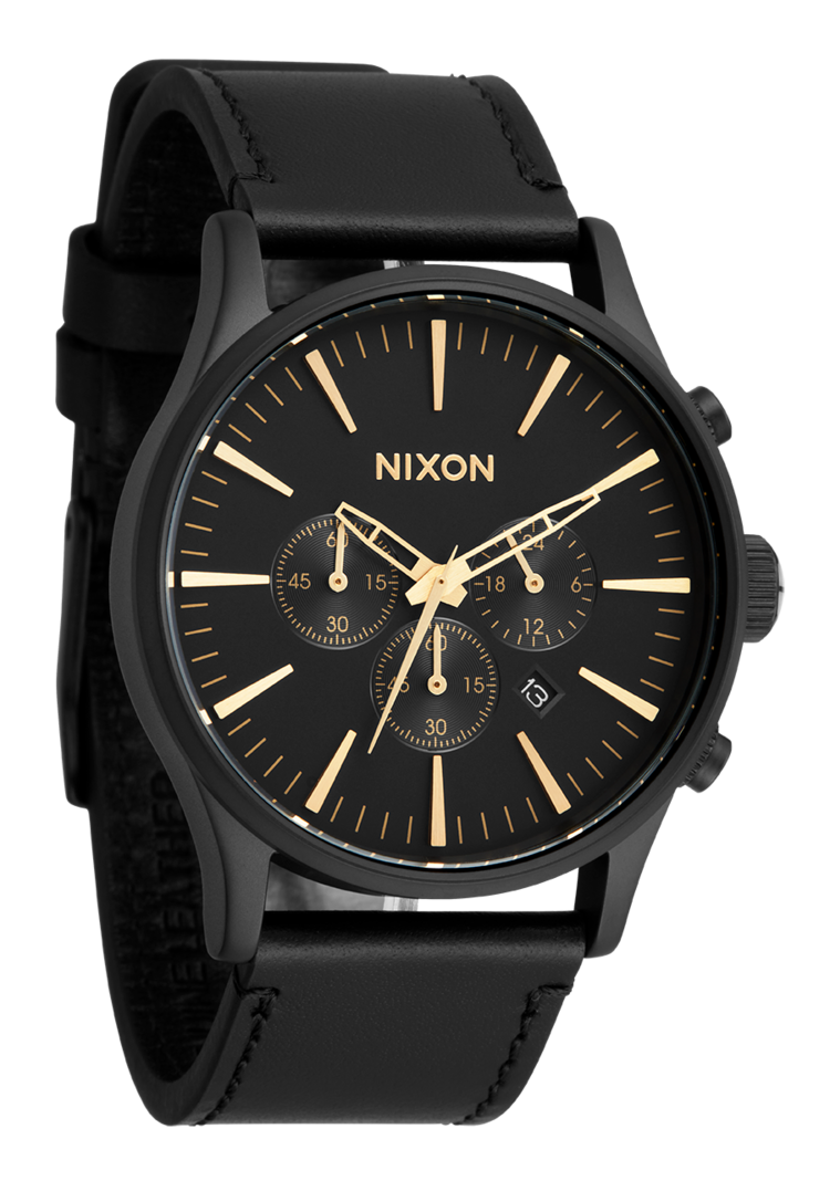 Nixon Nixon Sentry Chrono Leather | Matte Black/Gold/Black