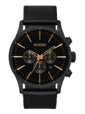 Nixon Nixon Sentry Chrono Leather | Matte Black/Gold/Black