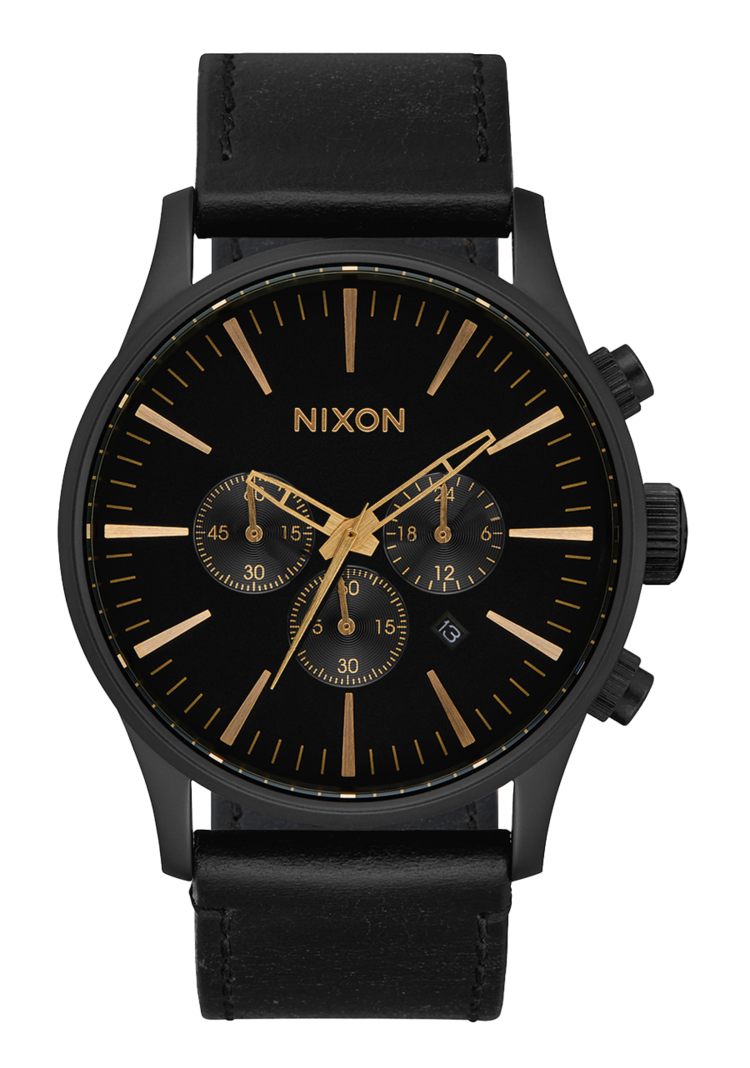Nixon Nixon Sentry Chrono Leather | Matte Black/Gold/Black
