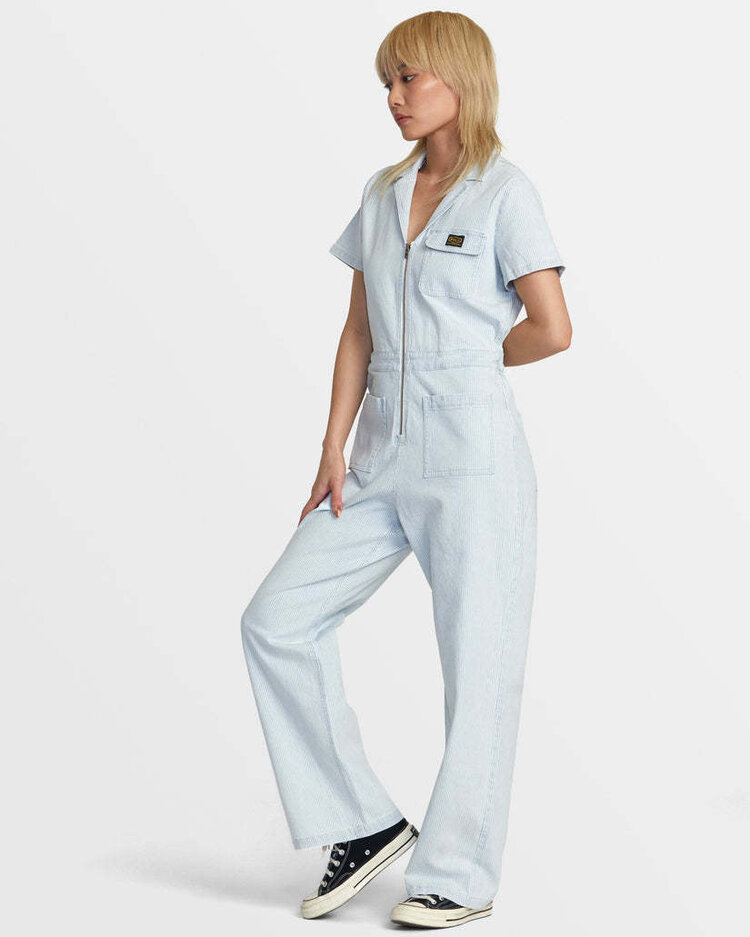 RVCA Rvca Spring Shift Jumpsuit Stripe (Womens) | Blue Hickory