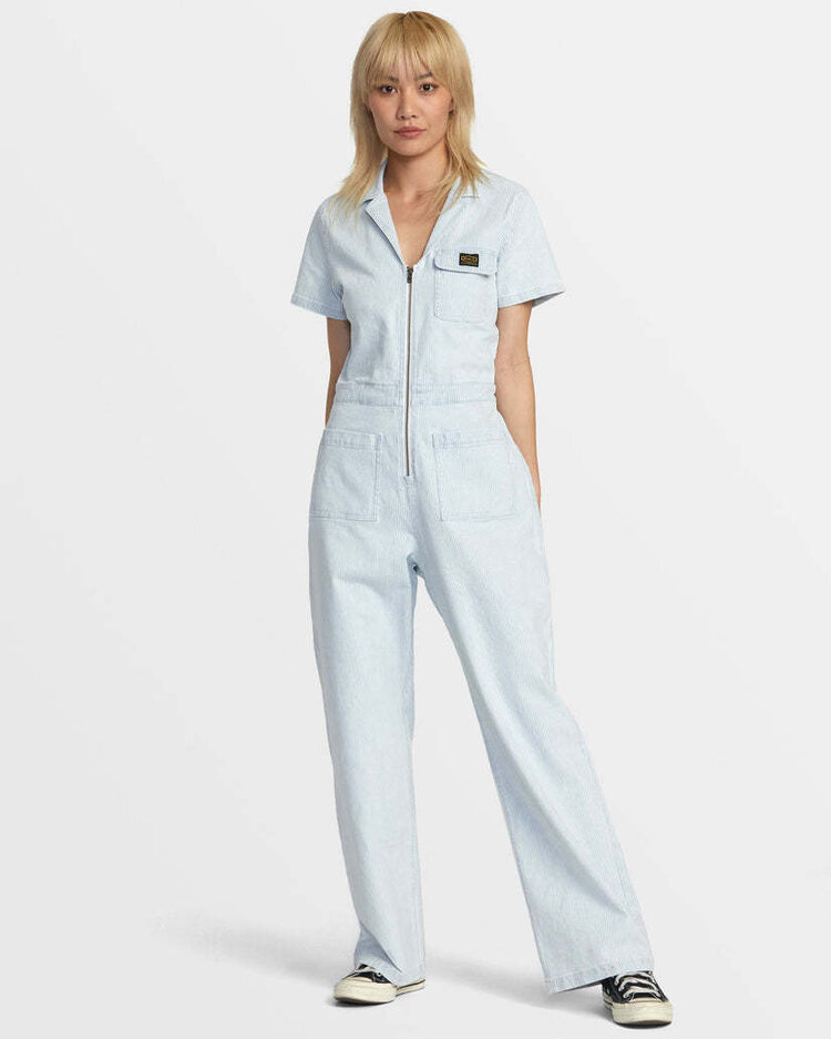 RVCA Rvca Spring Shift Jumpsuit Stripe (Womens) | Blue Hickory