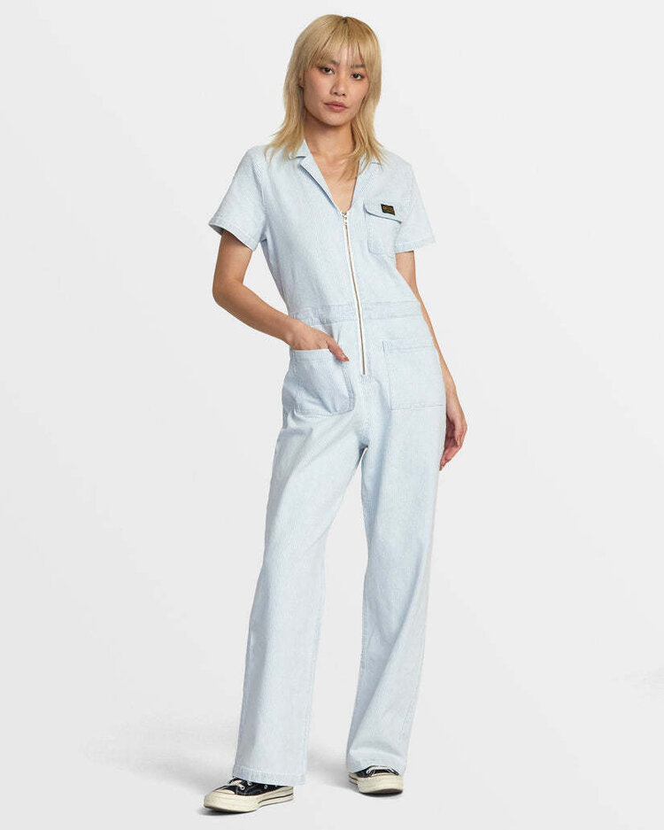 RVCA Rvca Spring Shift Jumpsuit Stripe (Womens) | Blue Hickory