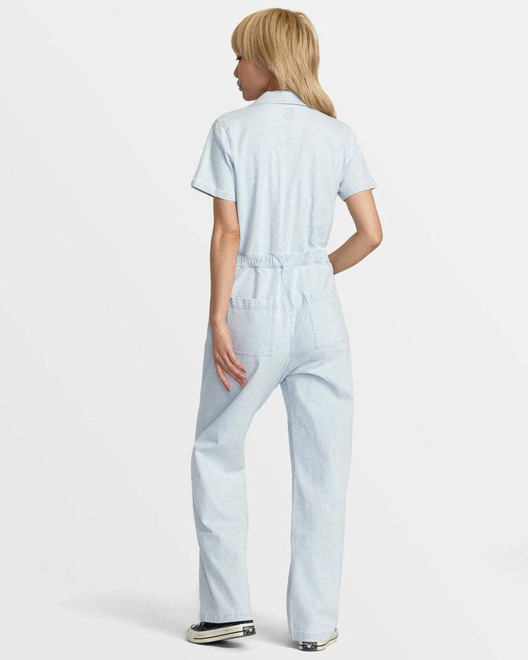 RVCA Rvca Spring Shift Jumpsuit Stripe (Womens) | Blue Hickory