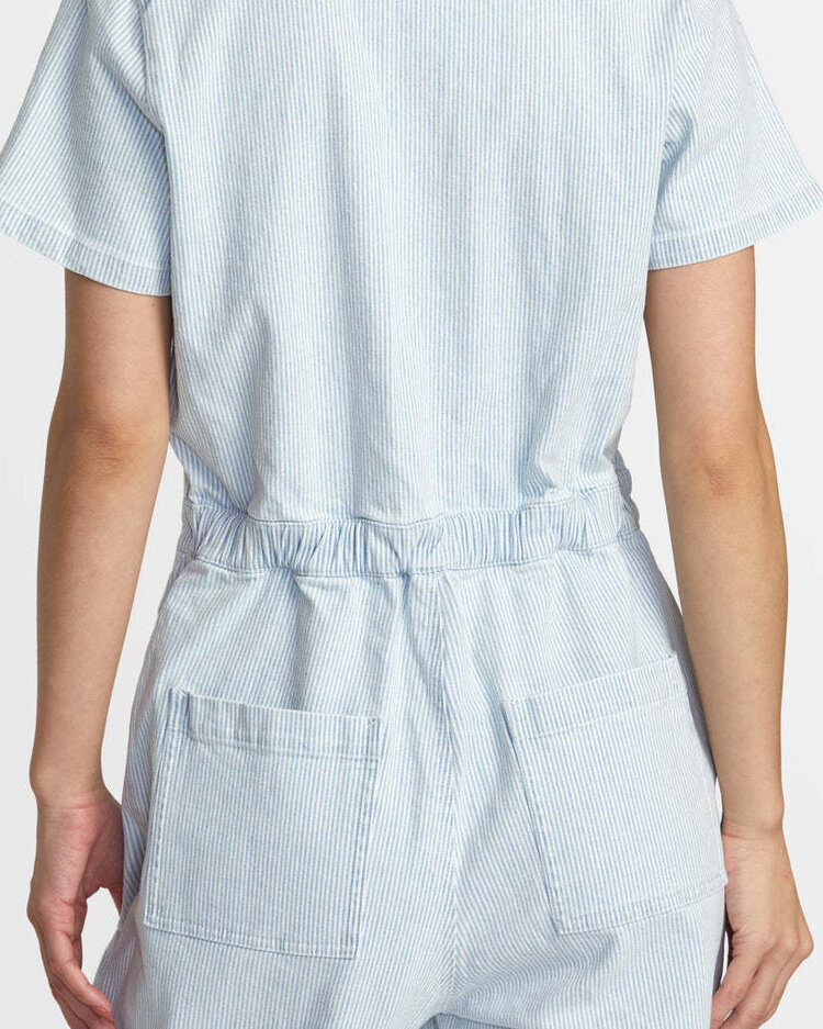 RVCA Rvca Spring Shift Jumpsuit Stripe (Womens) | Blue Hickory