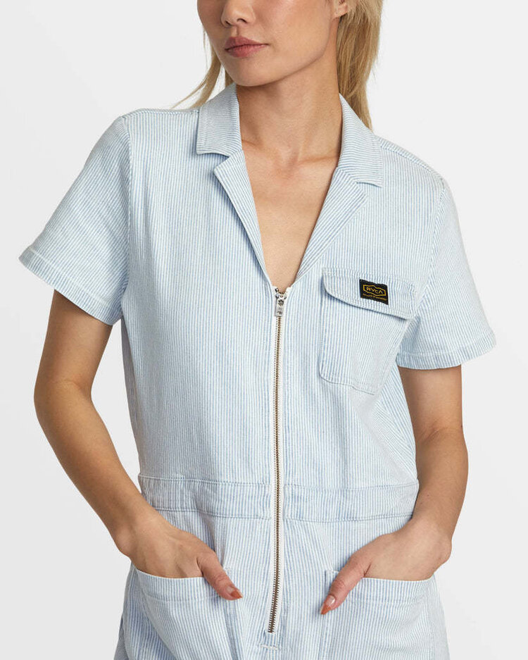 RVCA Rvca Spring Shift Jumpsuit Stripe (Womens) | Blue Hickory