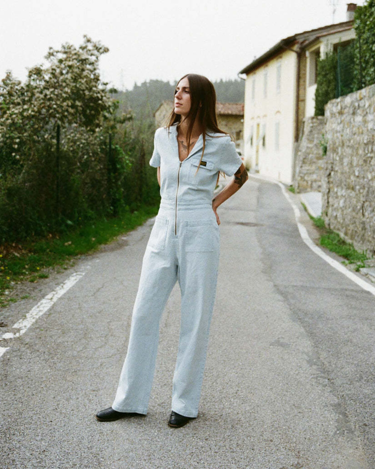 SHAREEF シャリーフ STRIPE JUMPSUIT Rvca Spring Shift Jumpsuit Stripe (Womens) | Blue Hickory - The