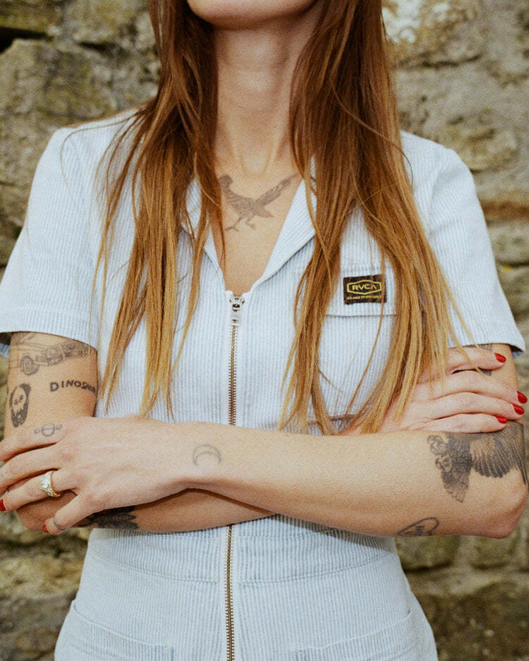 RVCA Rvca Spring Shift Jumpsuit Stripe (Womens) | Blue Hickory