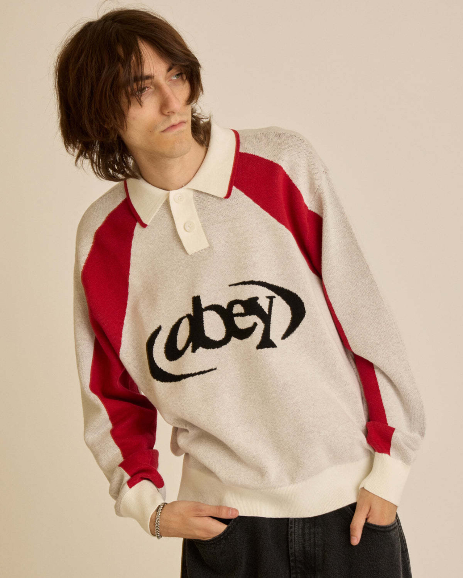 Obey Soccer Polo Sweater (Mens) | White Multi - The Drop Rideshop
