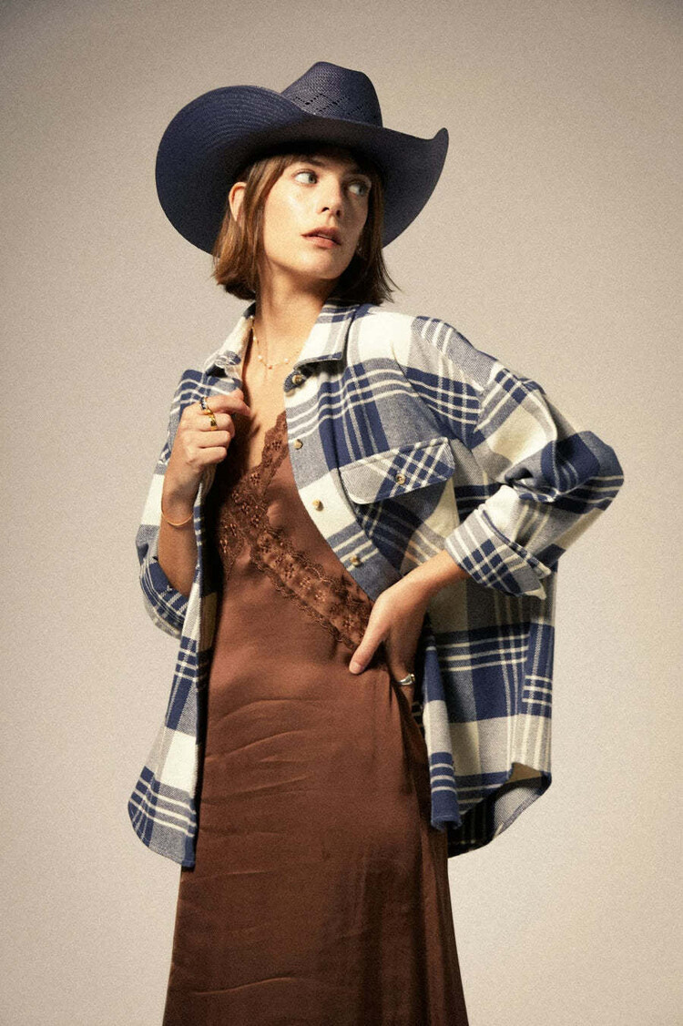 Brixton Brixton Bowery Classic Flannel (Womens) | Azure Blue/Whitecap Plaid