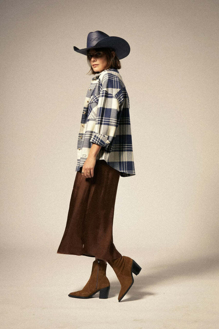 Brixton Brixton Bowery Classic Flannel (Womens) | Azure Blue/Whitecap Plaid