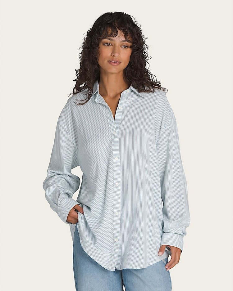 Vans Vans Gillian Striped Button Down (Womens) | White/Crystal Blue