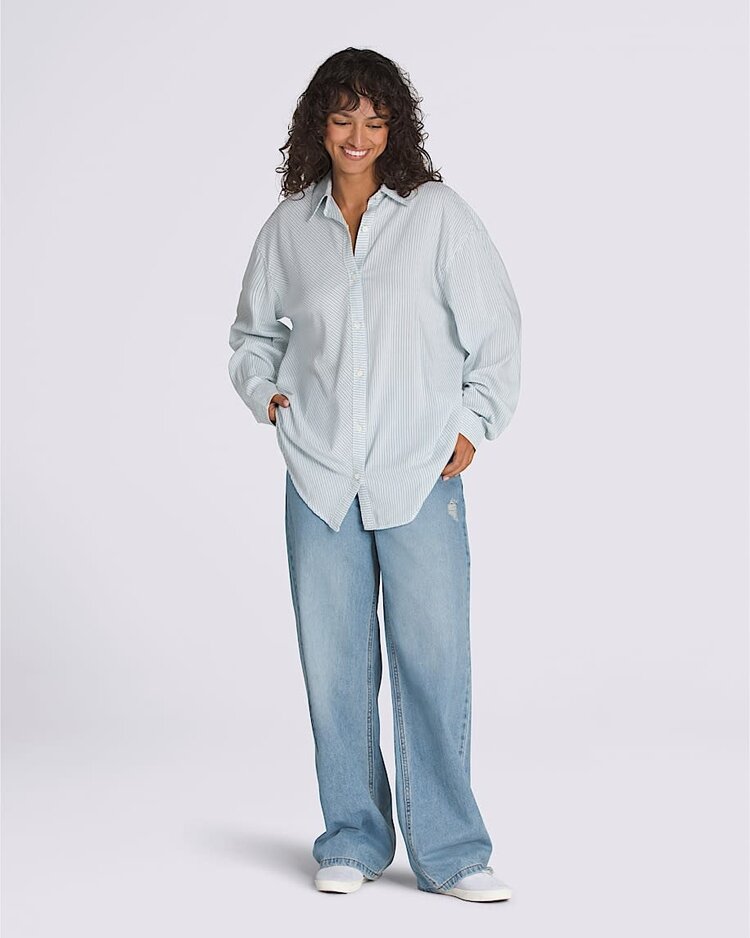 Vans Vans Gillian Striped Button Down (Womens) | White/Crystal Blue