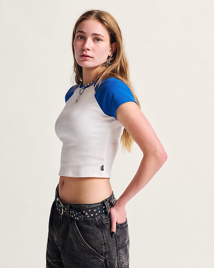 Vans Vans Clare Raglan Tee (Womens) | True Blue/Marshmallow