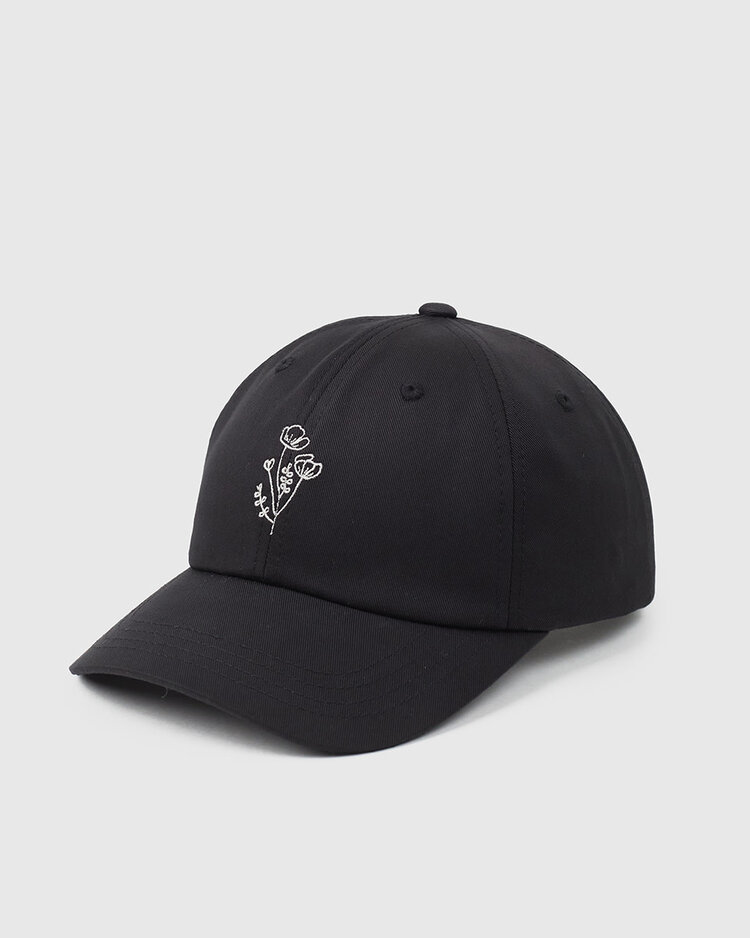 Tentree Tentree Flower Embroidery Peak Hat (Unisex) | Meteorite Black/Sugar Pine
