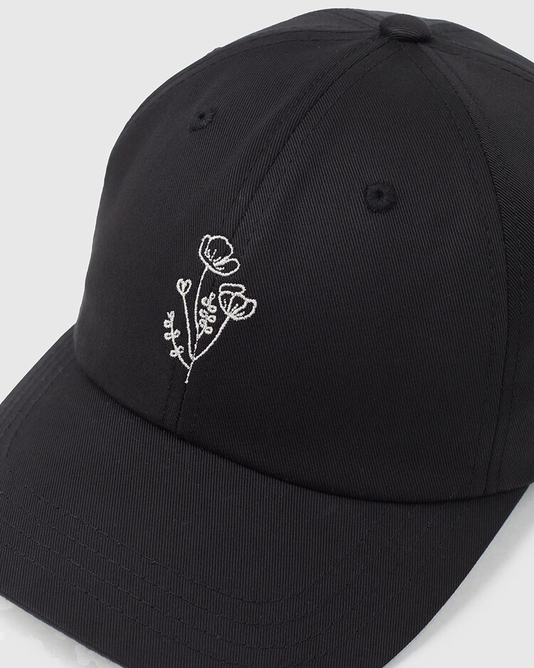 Tentree Tentree Flower Embroidery Peak Hat (Unisex) | Meteorite Black/Sugar Pine