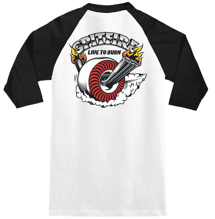 Spitfire Spitfire Burnout 3/4 Sleeve Raglan Tee (Mens) | Wht/Blk/Multi Color Print