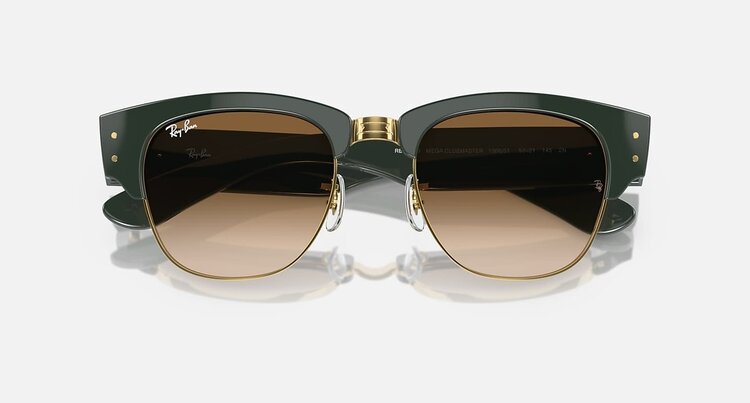 Ray Ban Ray Ban Mega Clubmaster Green On Gold | Light Brown
