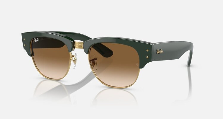 Ray Ban Ray Ban Mega Clubmaster Green On Gold | Light Brown