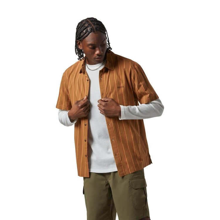Brixton Brixton Cru Stripe S/S Woven (Mens) | Washed Copper/Burnt Red/Sunset