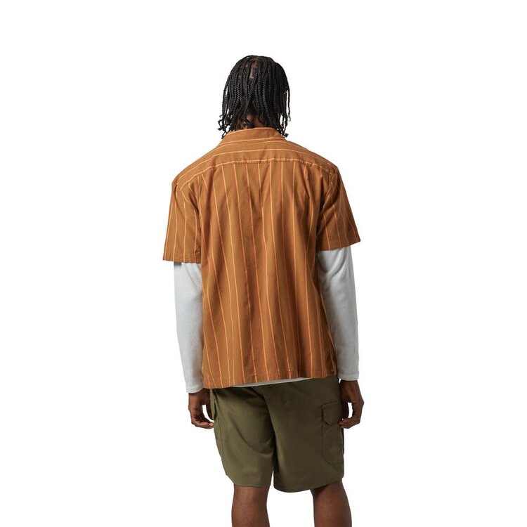 Brixton Brixton Cru Stripe S/S Woven (Mens) | Washed Copper/Burnt Red/Sunset