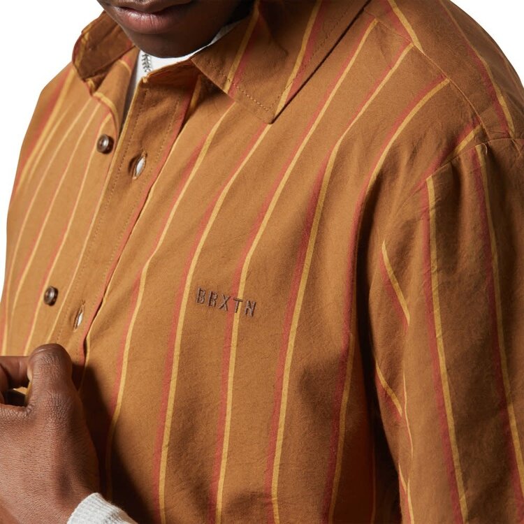 Brixton Brixton Cru Stripe S/S Woven (Mens) | Washed Copper/Burnt Red/Sunset
