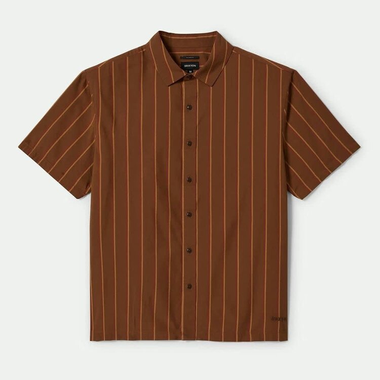 Brixton Brixton Cru Stripe S/S Woven (Mens) | Washed Copper/Burnt Red/Sunset