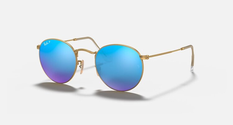 Ray Ban Ray Ban Round Metal Matte Gold | Blue Polarized