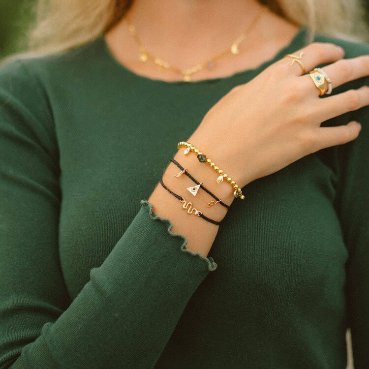 Pura Vida Pura Vida Mystics Mixed Gold Charm Bracelet | Black