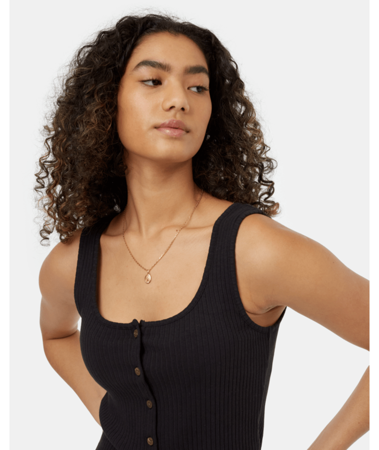 Tentree Tentree Womens Rib Button Front Tank | Meteorite Blk