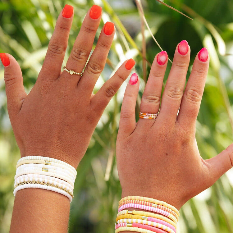 Pura Vida Pura Vida Heart  Ball Bead Stretch Ring | Gold