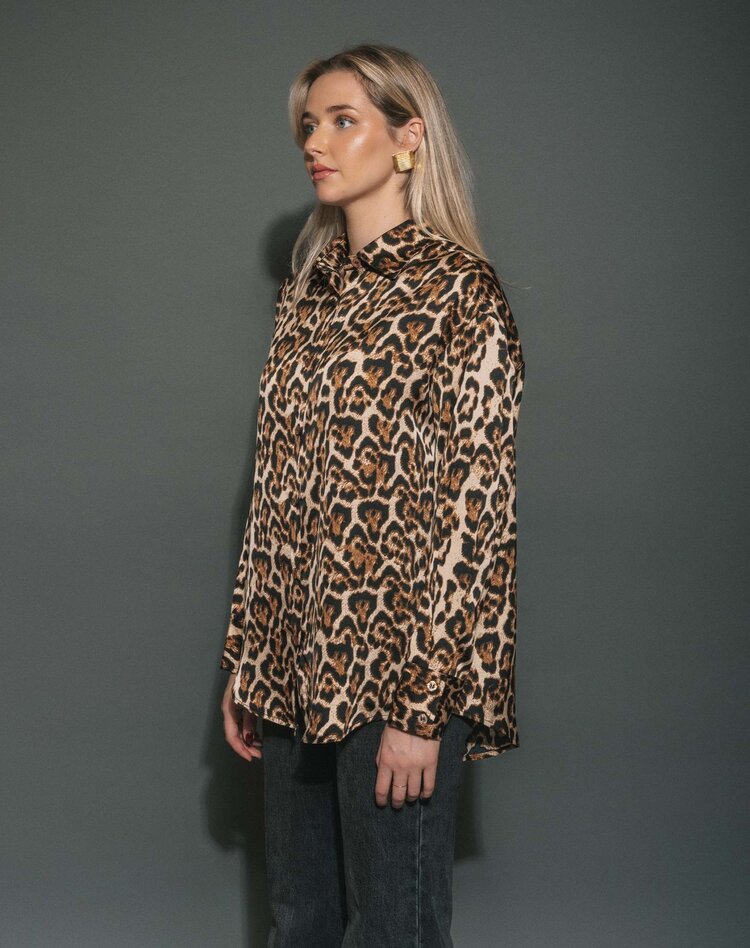 Brunette Brunette Bianca Satin Button Up Shirt | Leopard
