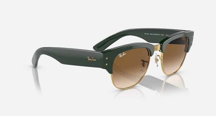 Ray Ban Ray Ban Mega Clubmaster Green On Gold | Light Brown