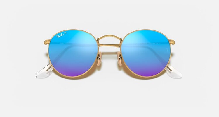 Ray Ban Ray Ban Round Metal Matte Gold | Blue Polarized