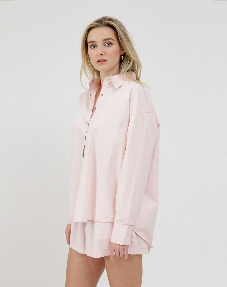 Brunette Brunette Chambray Button Up & Pearl Snaps | Pink