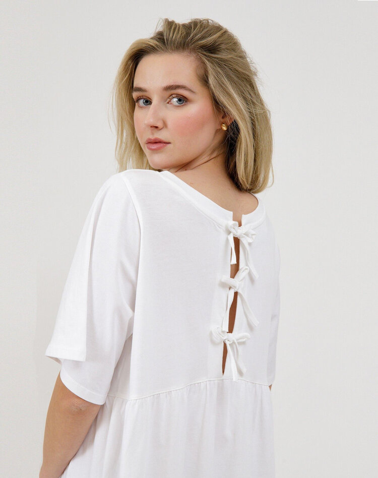Brunette Brunette Tiered T-Shirt Dress W/ Bows | White